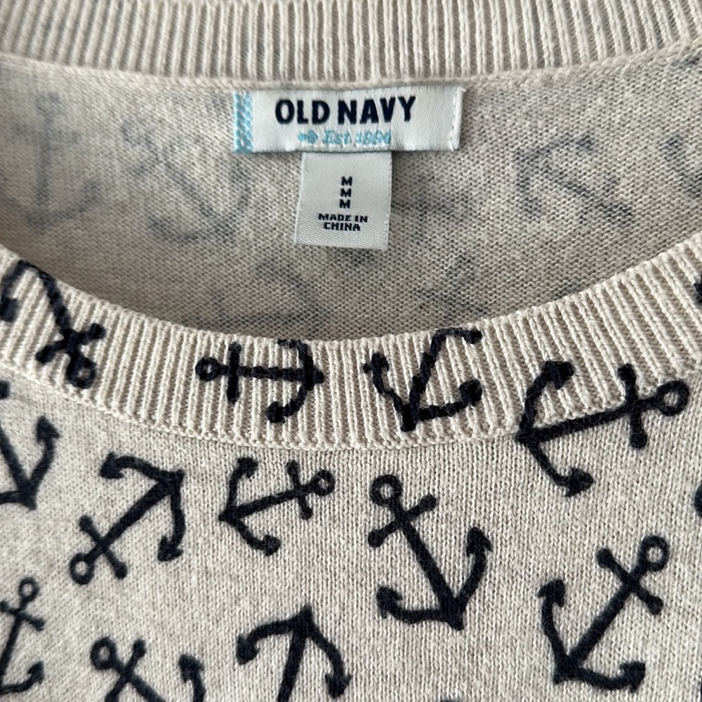 ⚓️ ANCHORS AWAY Adorable coastal sweater with blue anchors on cream background M - Picture 4 of 10